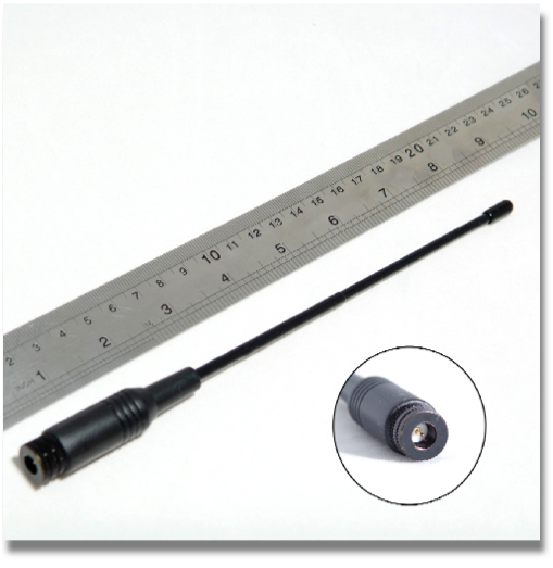 701 High Gain Dual Band HT Antenna
Frequency: 144/430MHz
Gain: 2.15db
Max power: 10Watts
V.S.W.R.: Less 1.5 701 High Gain Dual Band HT Antenna
Frequency: 144/430MHz
Gain: 2.15db
Max power: 10Watts
V.S.W.R.: Less 1.5
